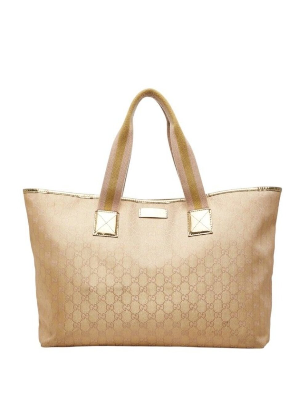 Gucci GG Canvas Tote Bag Beige Gold